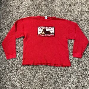 OLD NAVY red long sleeve with dog graphic